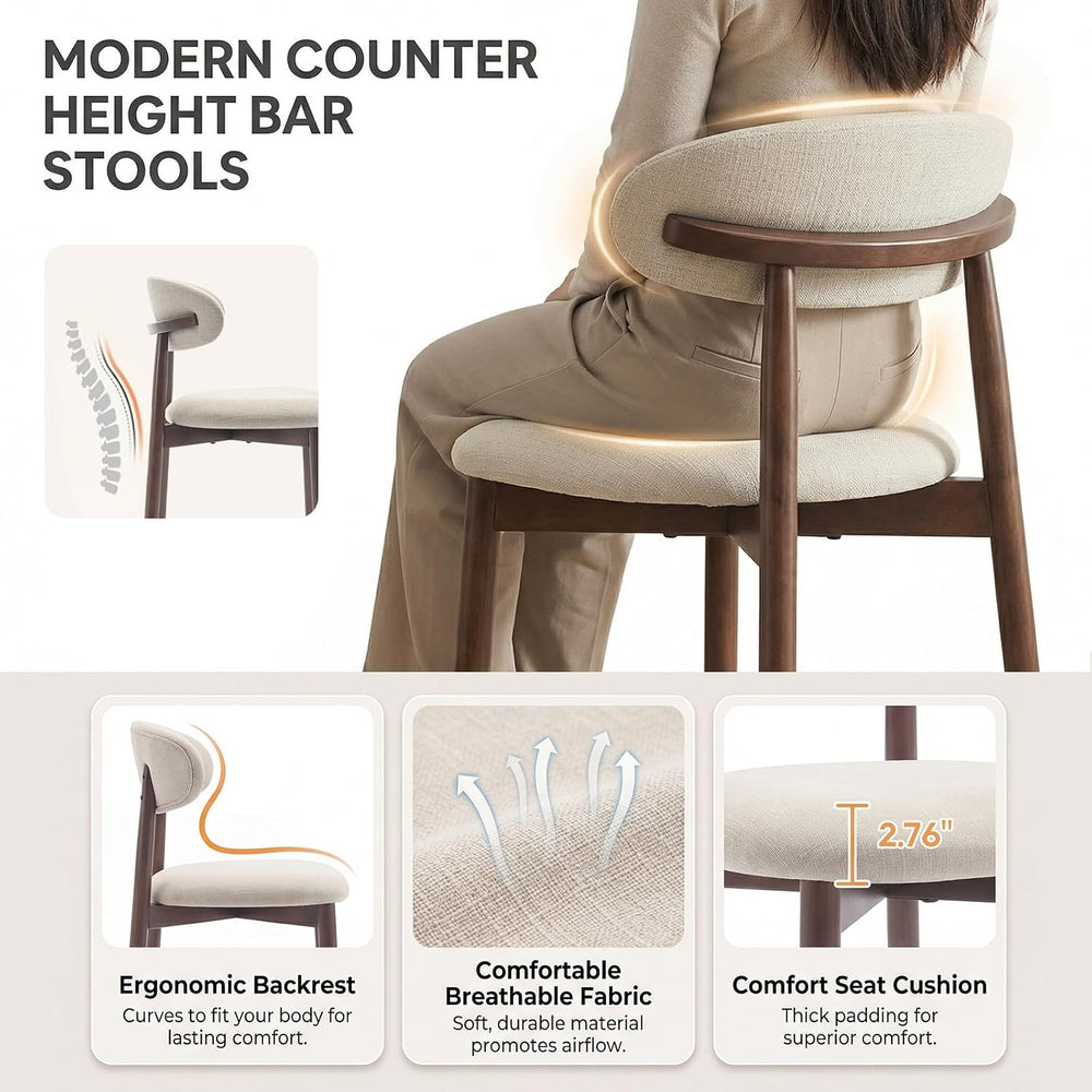 MALOL Counter Height Bar Stools Set of 3, Kitchen Bar Stools with Back, Mid C...