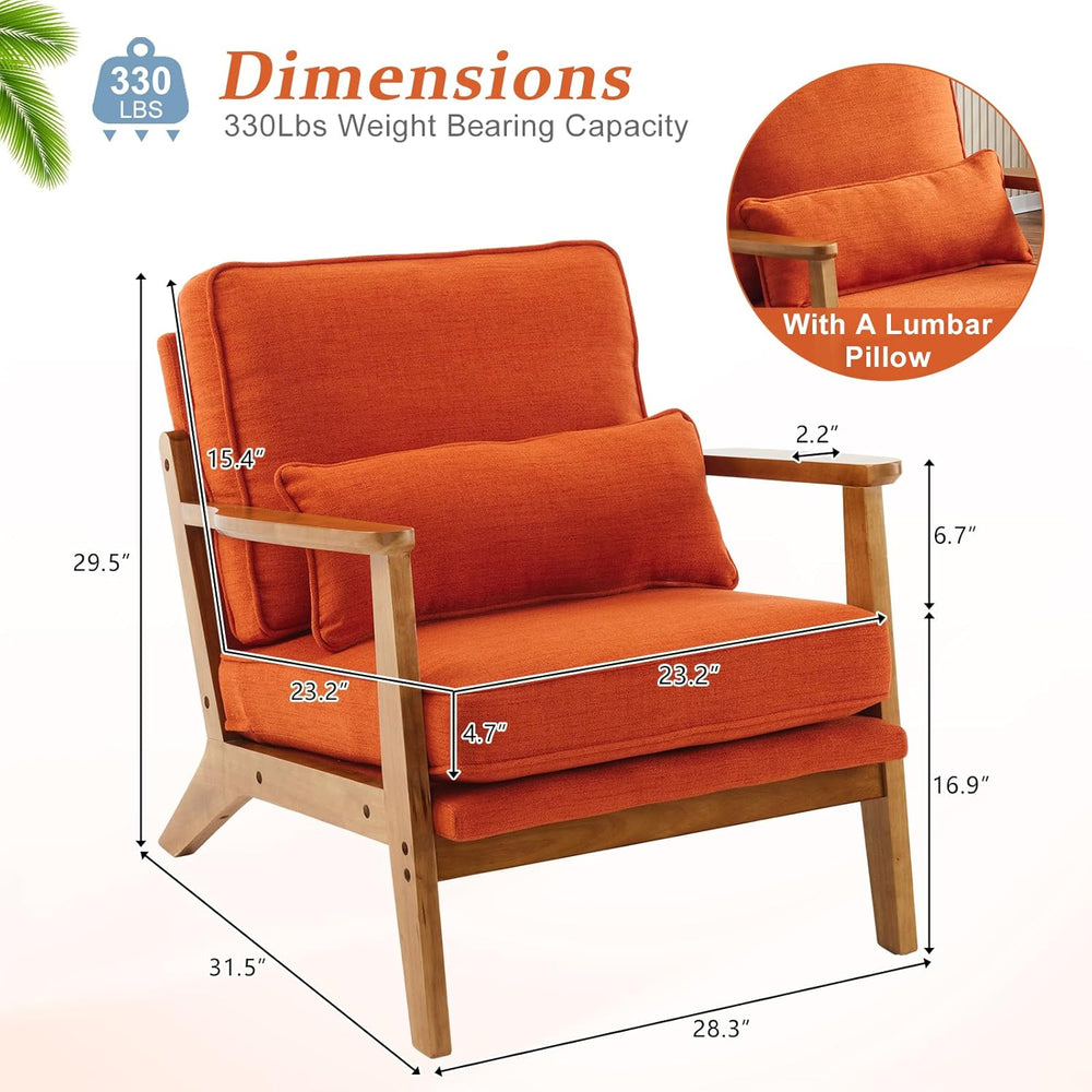 VINGLI Solid Wood Wide Armrests Accent Chair,Upholstered Mid Century Modern C...