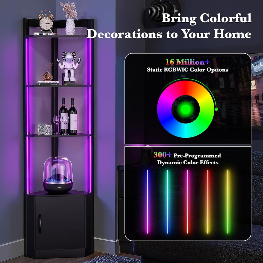 5-Tier Corner Shelf with RGB Light, 65" Tall Display Cabinet