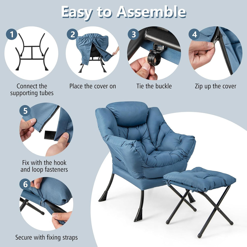 GIANTEX Lazy Chair with Ottoman, Accent Sofa Chair with Folding Footrest, Sid...