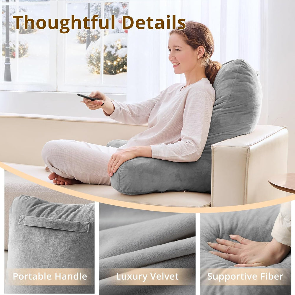 Sasttie Reading Pillow for Bed, Back Pillow for Sitting Up, Dark Grey