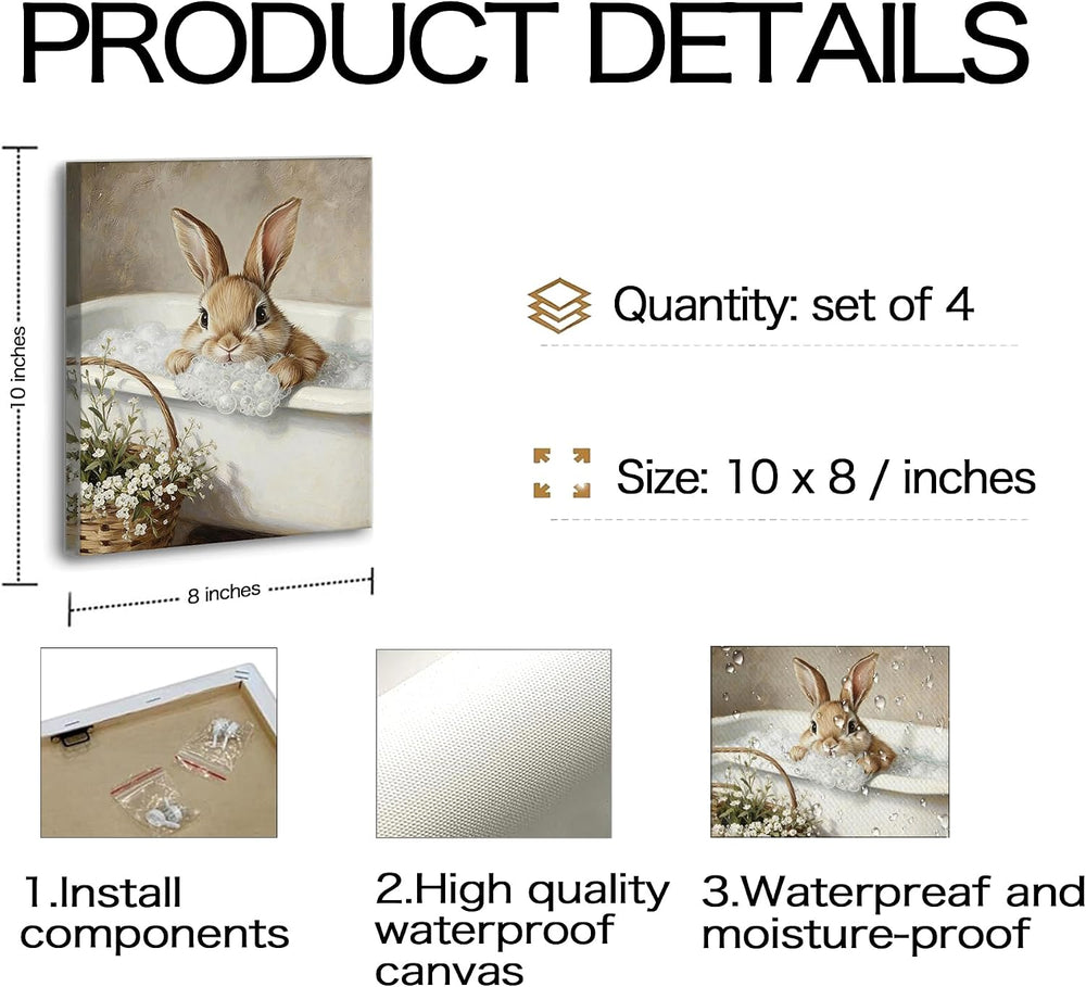 Frimeeme Framed Cute Bunny Bathroom Canvas Wall Art