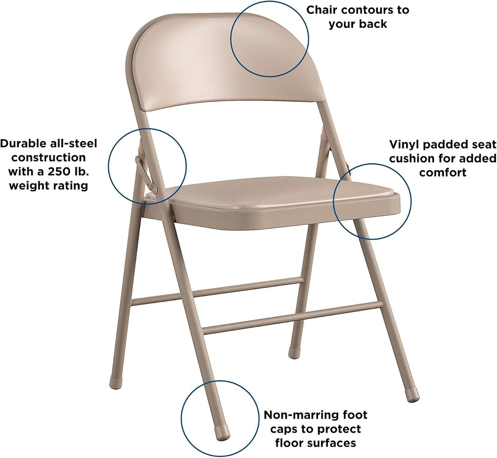 Cosco Vinyl Folding Chair, 4 Pack, Antique Linen
