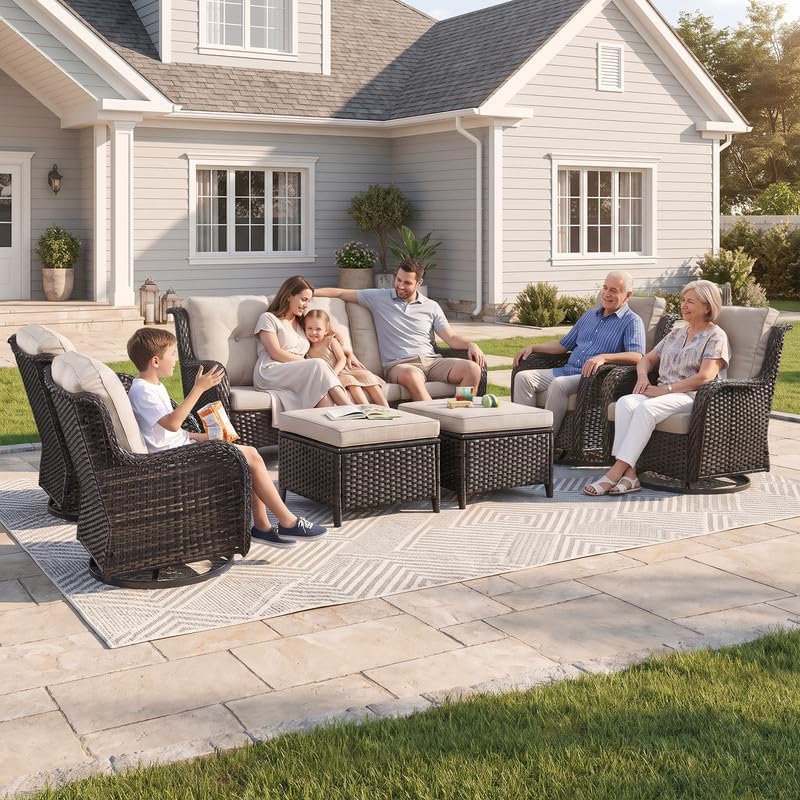 Outdoor Brown Wicker Furniture Set of 5, Wicker Patio Conversation Set