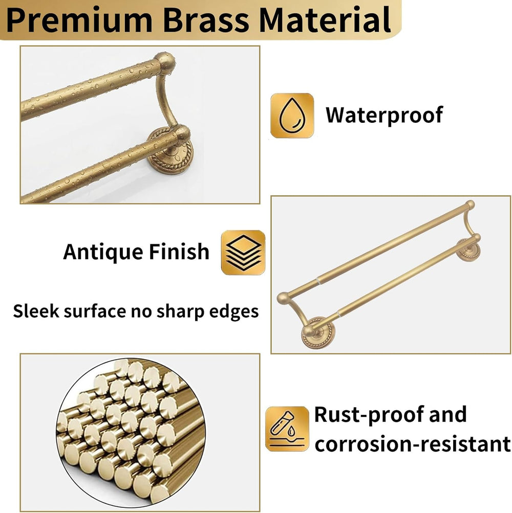 Gold Double Towel Bar, Antique Brass Bathroom Towel Racks Wall Mounted
