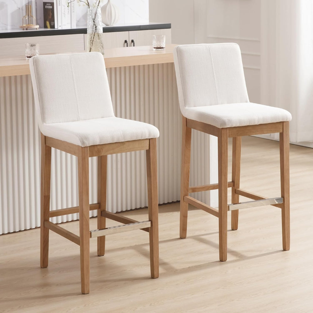 Bar Stools for Kitchen Island Set of 2, Linen Fabric Upholstered Barstools wi...