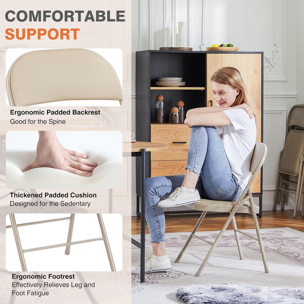 Sweetcrispy Folding Chair 12 Pack, Leather Padded Folding Chairs, Sturdy Meta...