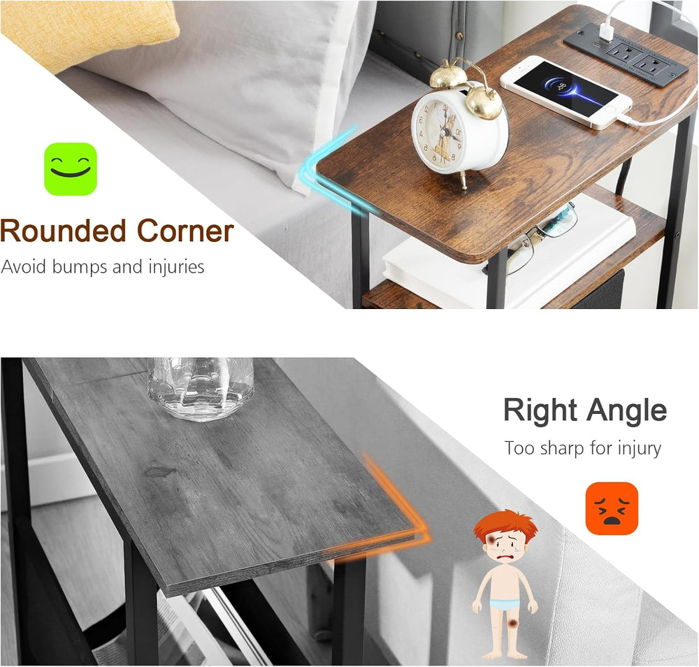 LOAKEKEL Narrow End Table with Charging Station, Small Nightstand