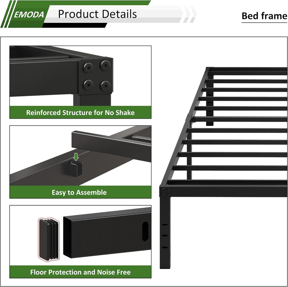 EMODA Queen Bed Frame 18 Inch Heavy Duty Tall with Large Storage Space