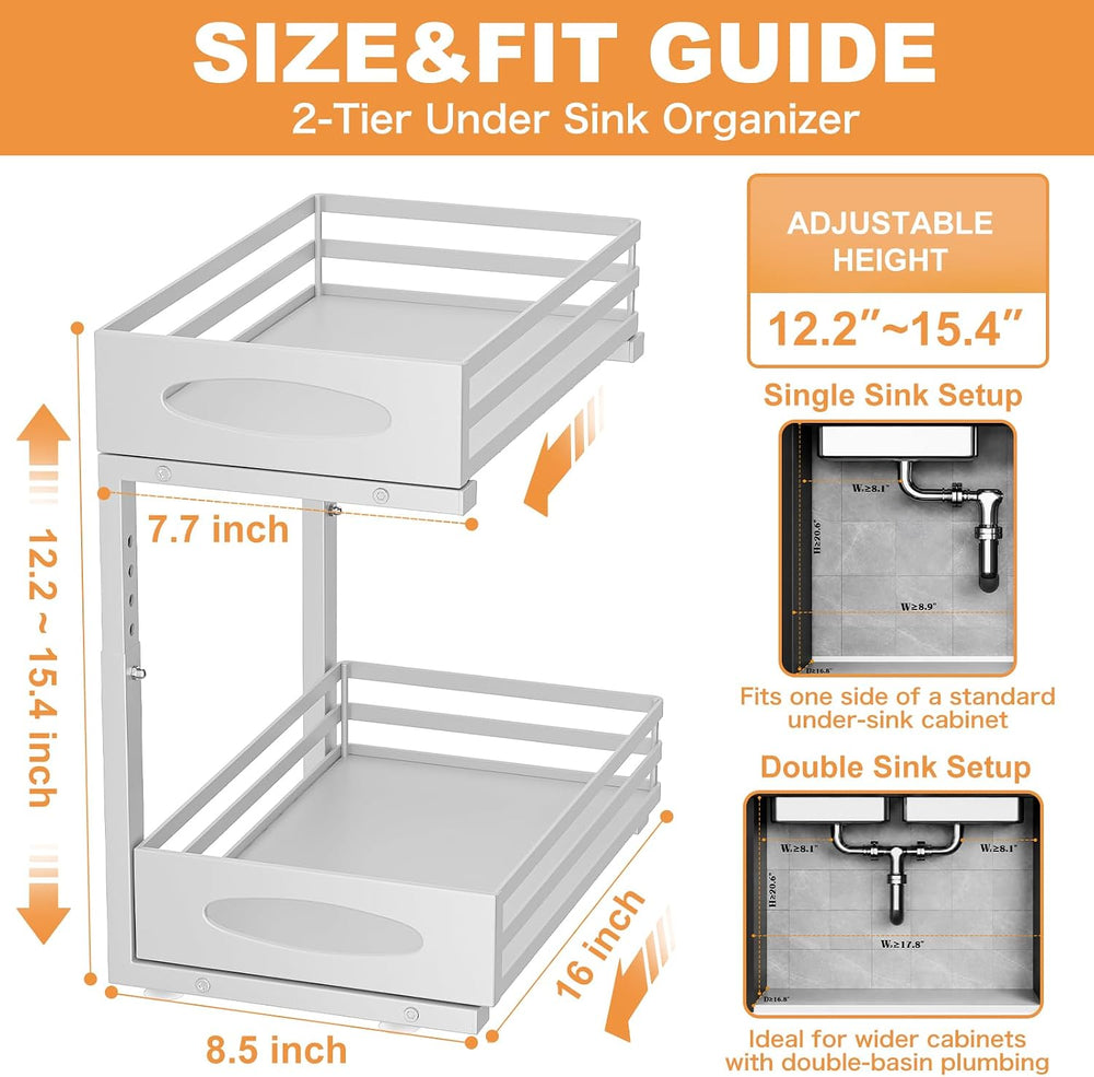 Under Sink Organizer, 2 Tier Under Sink Organizers and Storage, Adjustable He...