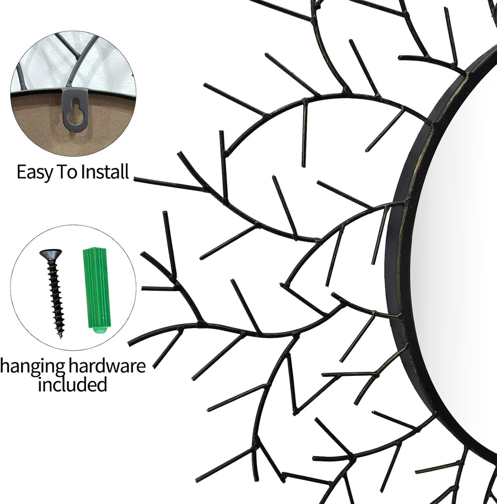 POZINO Round Wall Mirror, 30 Inch Circle Mirrors for Wall Decor, Black Metal ...