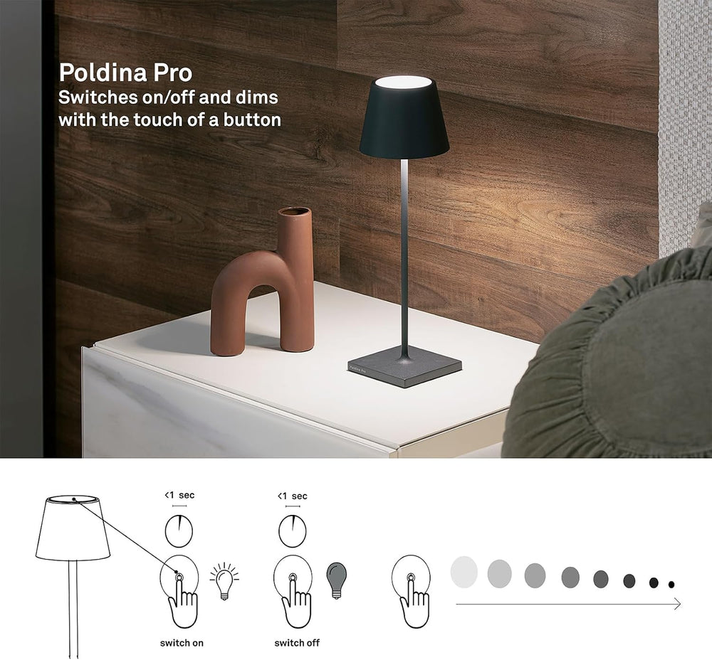 Zafferano, Poldina Pro, Rechargeable Cordless Lamp, Black