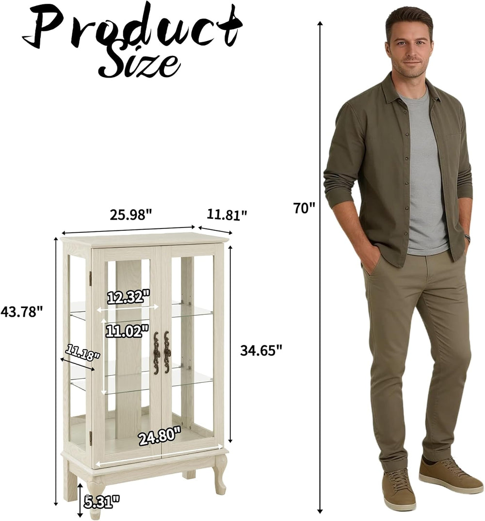 43"H Lighted Display Curio Cabinet, 3-Tier Glass Accent Storage Cabinet ...