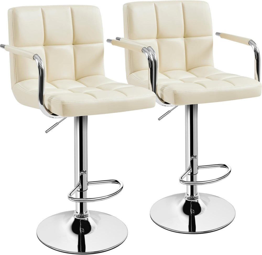 Yaheetech Bar Stools Set of 2, Swivel with Backs, Adjustable Height, Beige