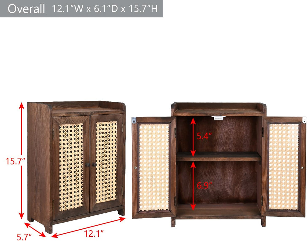 Ikee Design Wood Storage Cabinet with Rattan Doors, with Removable Shelves