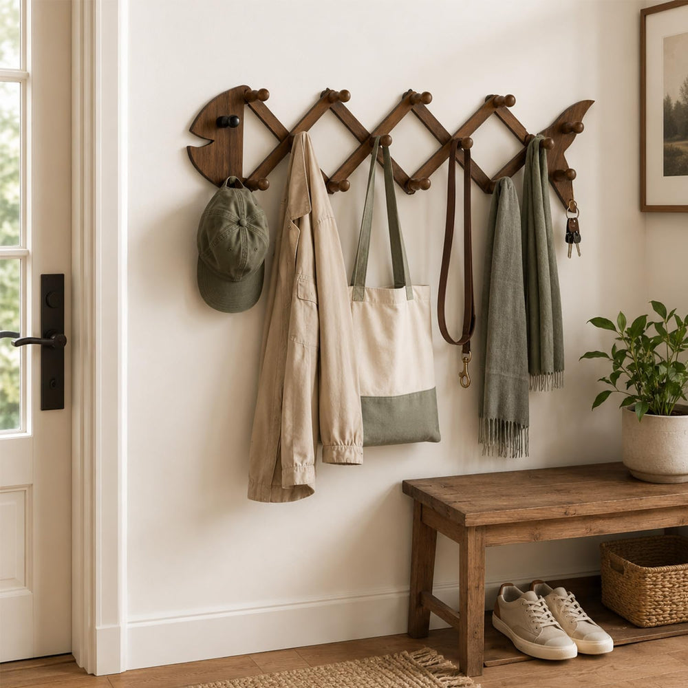 Accordion Wall Hanger with 15 Pegs, Expandable Coat and Hat Rack