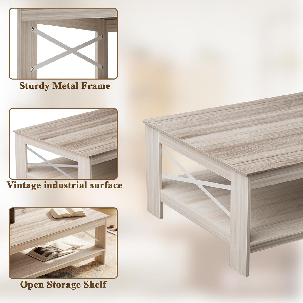22"x40" Rectangle Wooden Coffee Table, Living Room, Taupe
