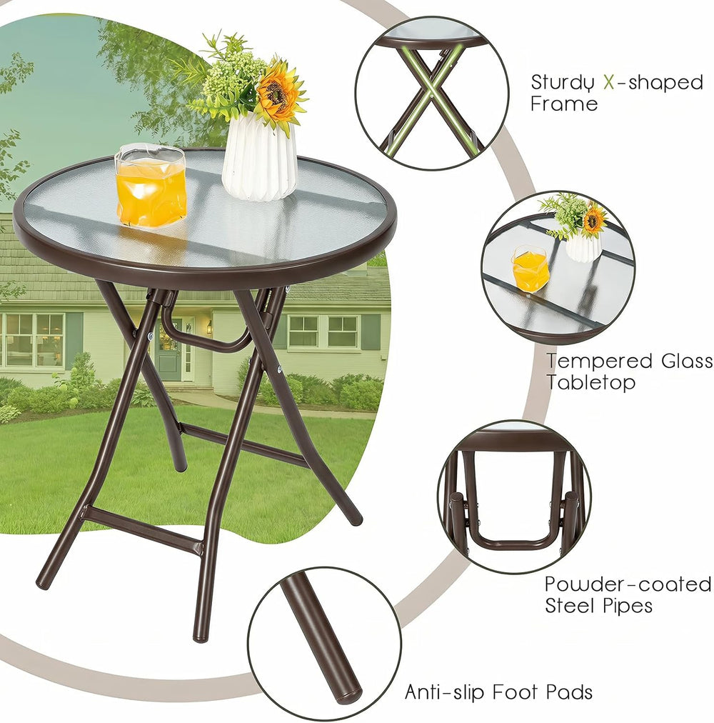 Tangkula Patio Bistro Table, 18" Round Side Table with Tempered Glass Ta...