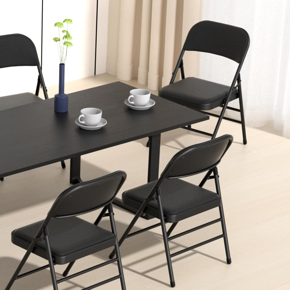 4 Pack Padded Folding Chairs with Fabric Cushion and Back, Charcoal Black