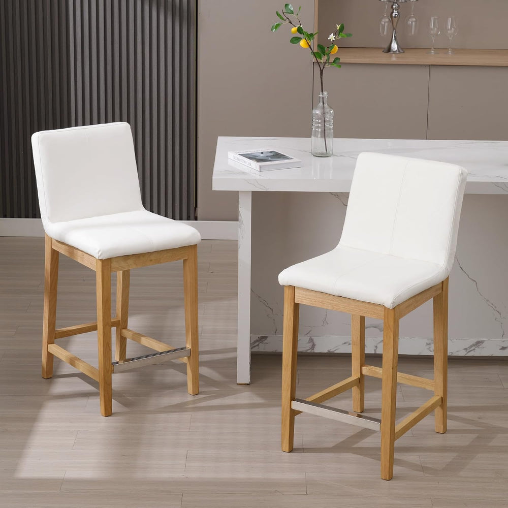 Counter Height Bar Stools Set of 4 Faux Leather Upholstered Kitchen Island St...