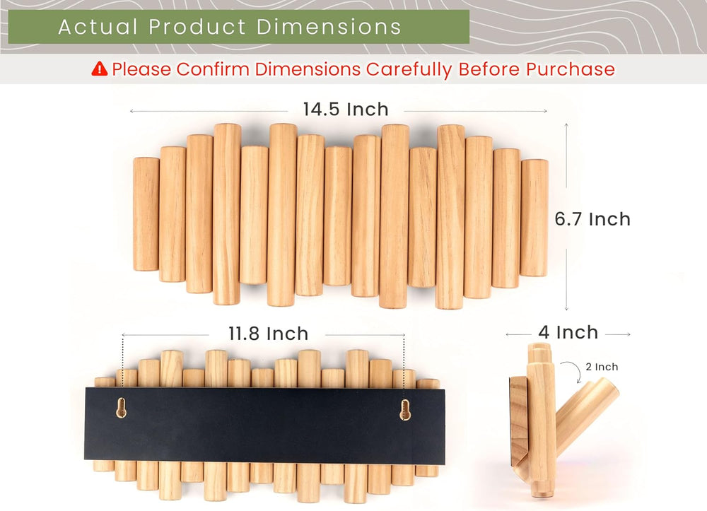 Folding Wall Coat Rack, 5 Flip-Down Wood Hooks for Entryway, Natural