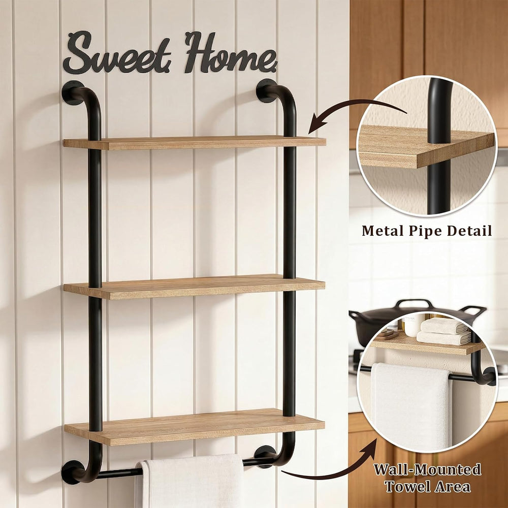 Tinpin 3 Tier Wall Shelves Over Toilet Rustic Industrial Floating Shelf