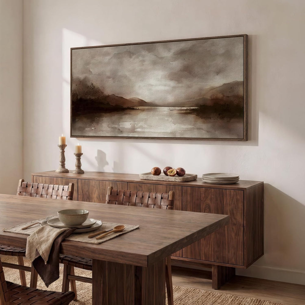 Large Framed Rustic Brown Abstract Landscape Wall Art, Horizontal 30x60 In