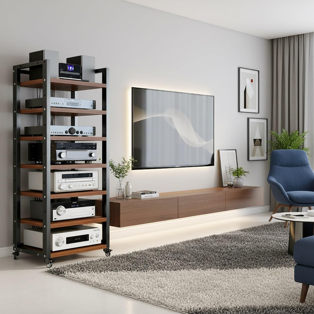 7 Tier AV Media Stand, 55in Audio Rack Tower Stereo Component Cabinet