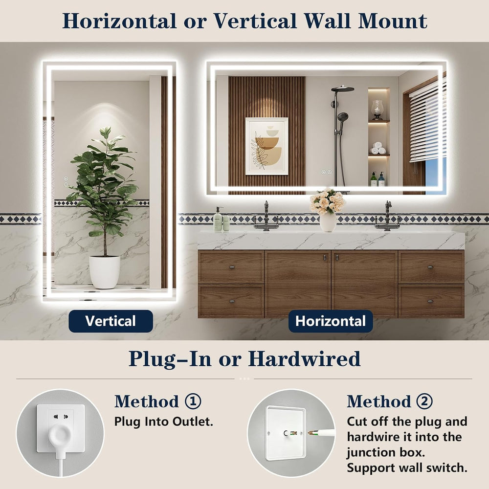 72x36 Inch LED Bathroom Mirror with Lights, Backlit & Front Lit