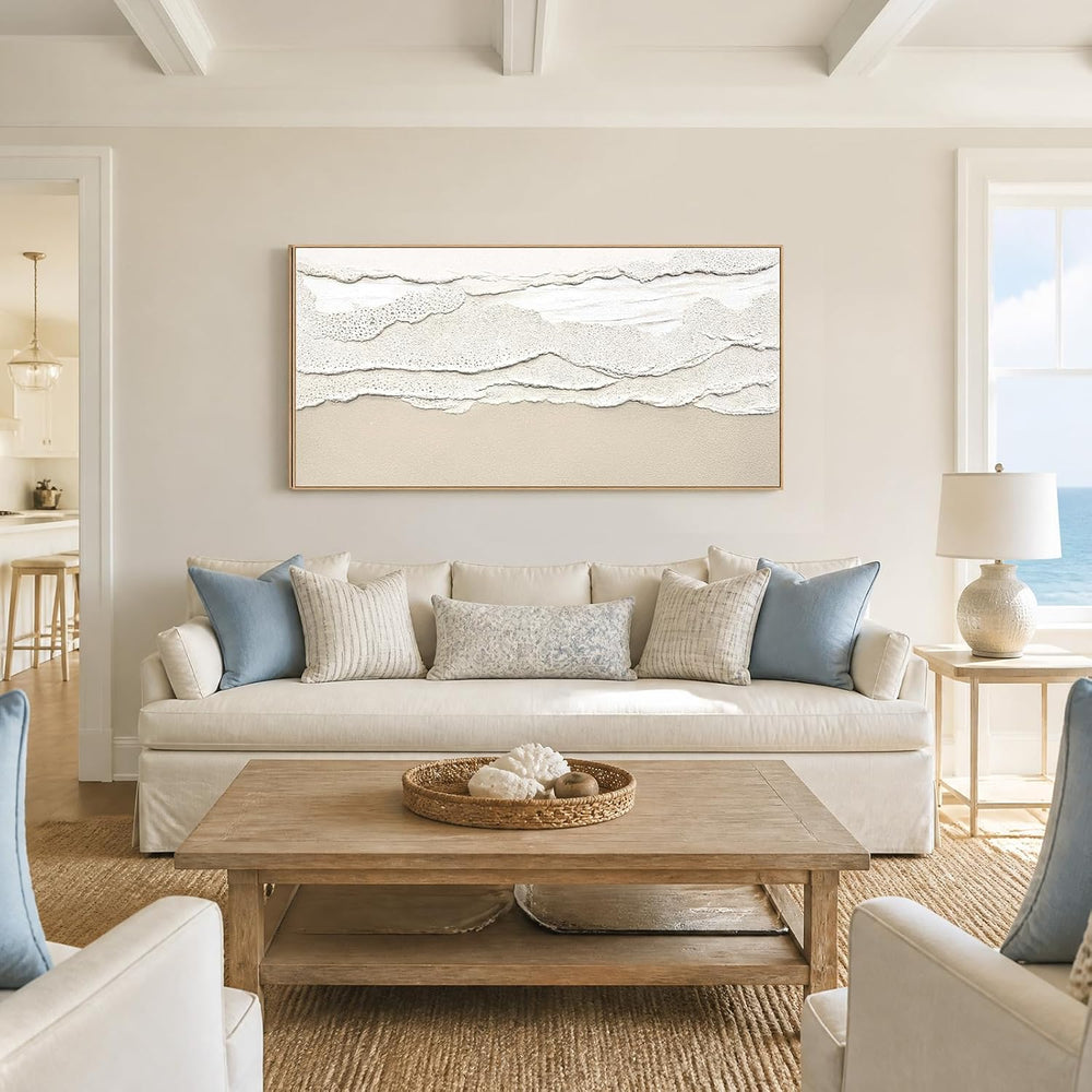 SAFERRYHOME Abstract Sea Wave Texture Hand Painted Wall Art, 48"x24&quot...