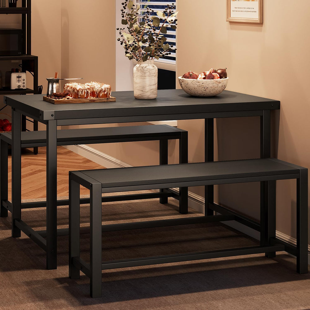 IDEALHOUSE Dining Table Set for 4, Kitchen Table with Benches, Rectangular Di...