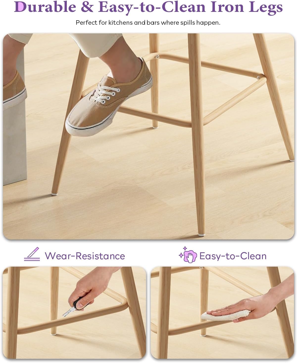 26'' Bar Stools Set of 2, Rattan Counter Height Swivel Stools for Kitchen