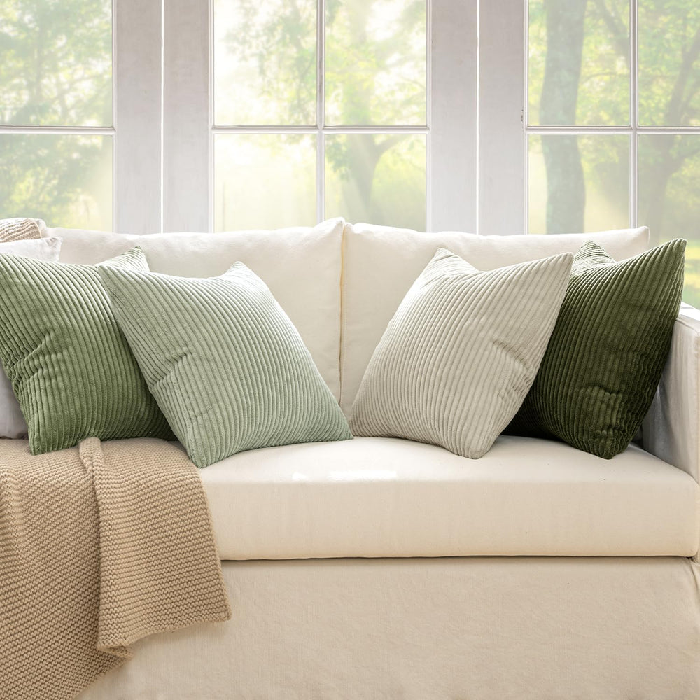 MIULEE Soft Corduroy Decorative Throw Pillow Covers Light Green 20x20