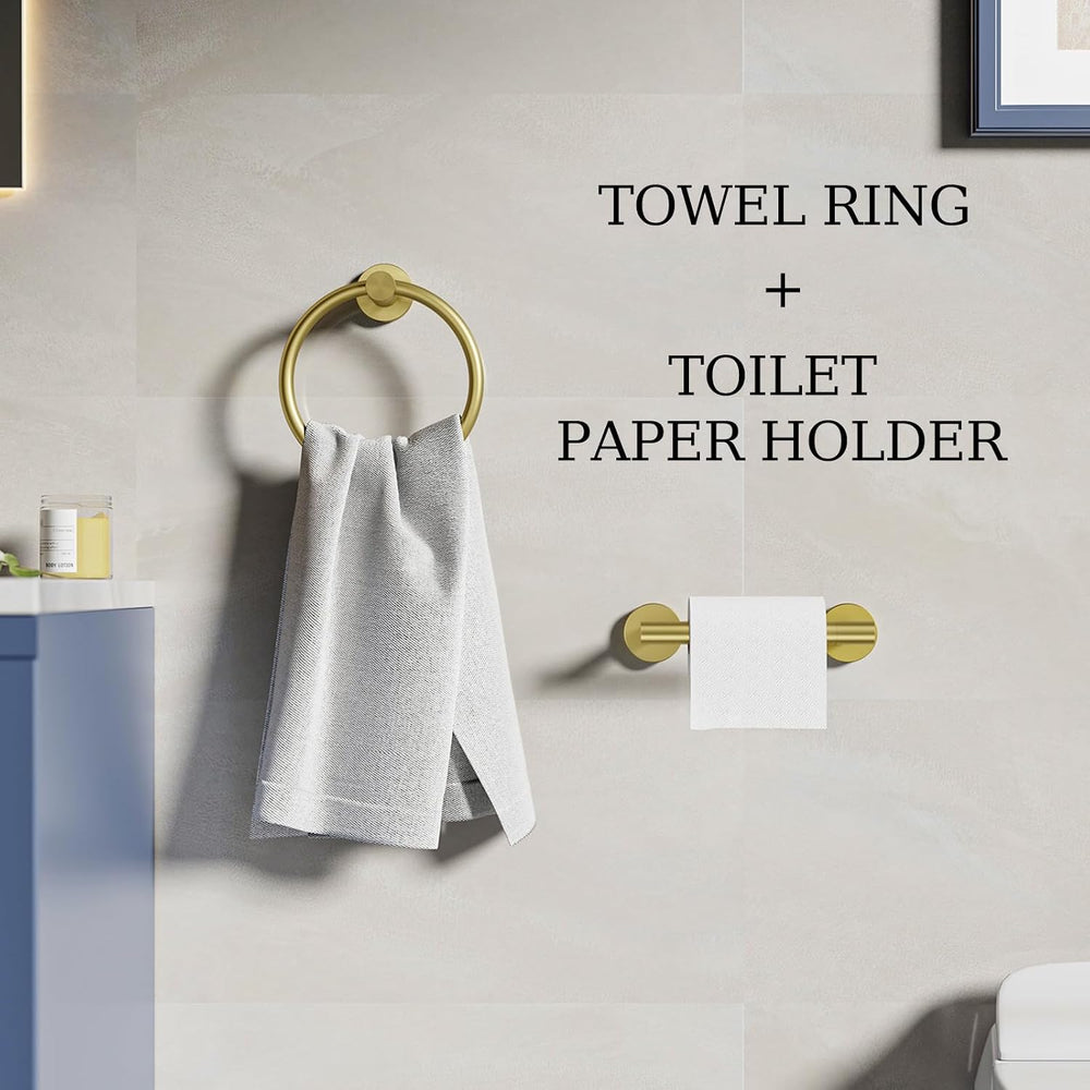 Brushed Gold Toilet Paper Holder & Towel Holder Bathroom Hardware Set