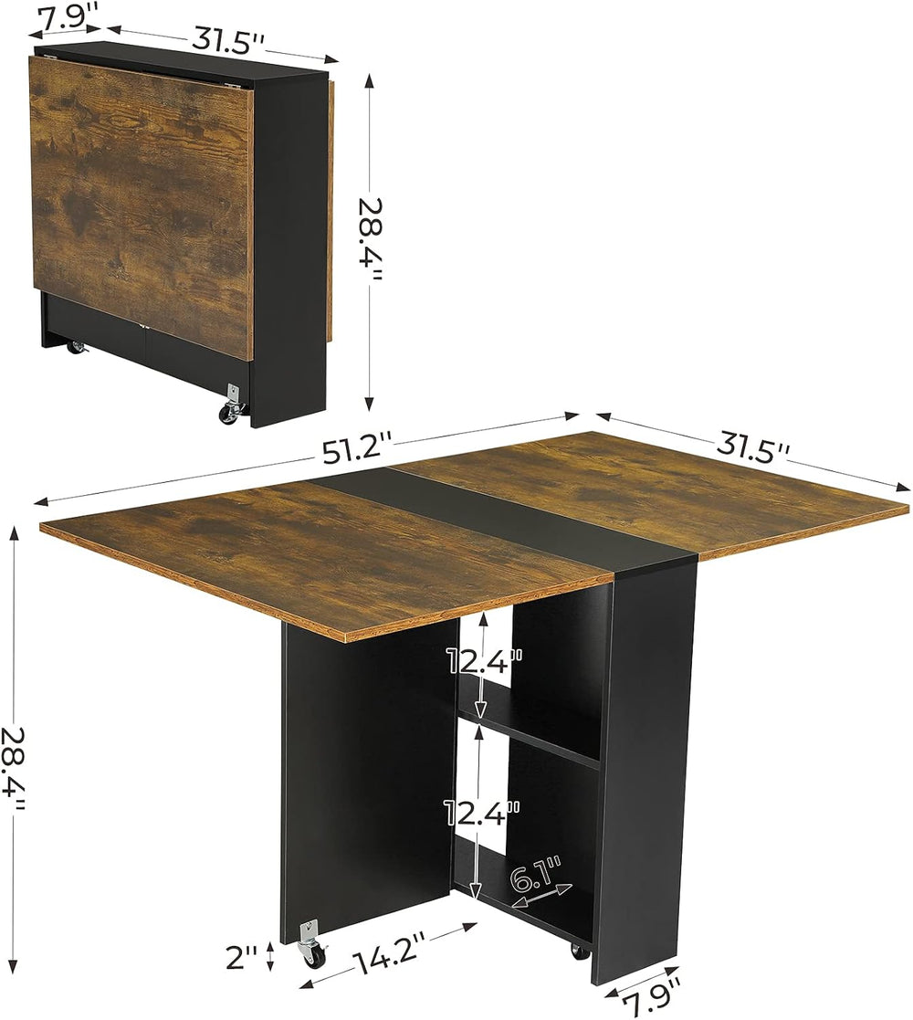 Tiptiper Folding Dining Table with 6 Wheels, Folding Kitchen Table with 2-Lay...