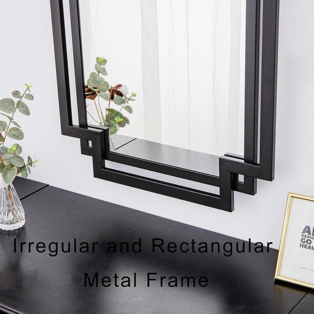 Large Black Mirror for Wall Decor with Metal Pipe Frame, 24" x 36"