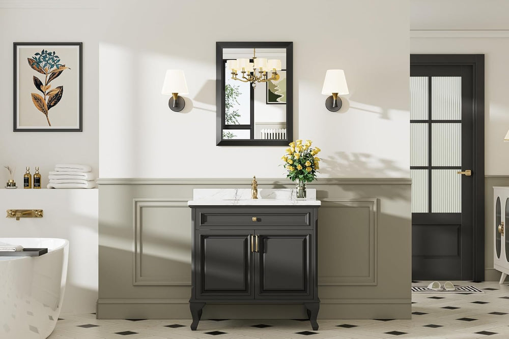 Briivue Black Metal Framed Bathroom Wall Mirror, 22x30 Inch