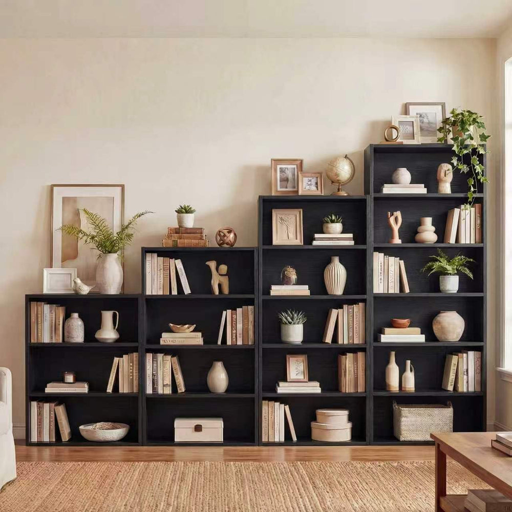 Black Tall Bookshelf with Adjustable Shelf, 6 Tier Display Storage Shelves