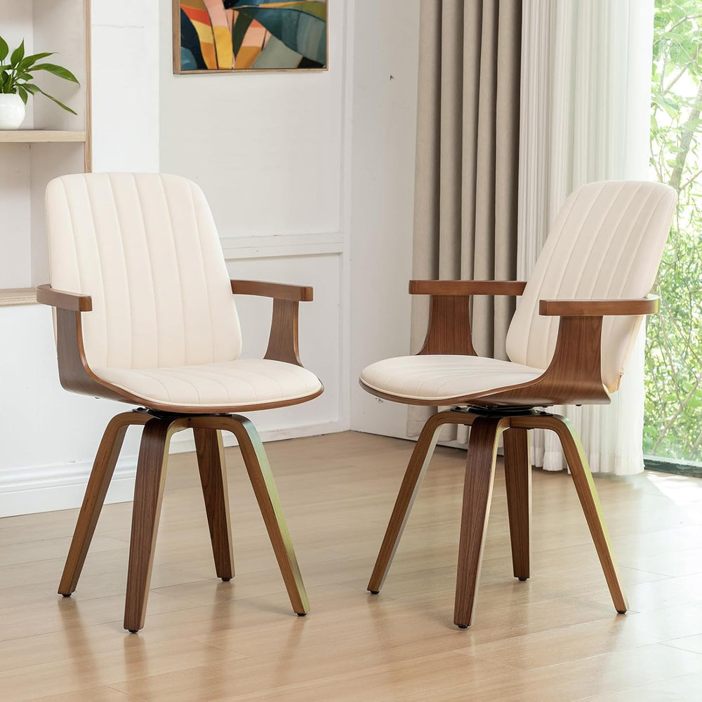 Mid Century Modern Dining Chairs, Swivel Dining Chairs with Arms Walnut
