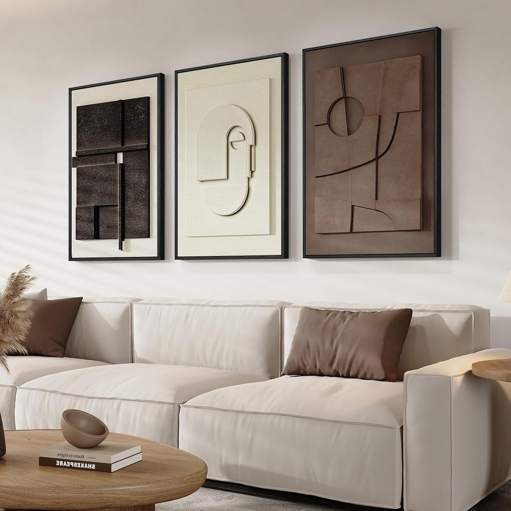 3D Textured Framed Abstract Wall Art Set, 3 Piece Modern Artwork, 16x24 In