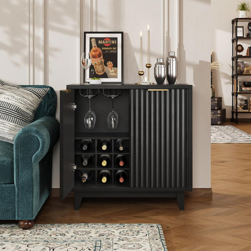 Fluted Coffee Bar Cabinet with Storage, Modern Sideboard Buffet Cabinet
