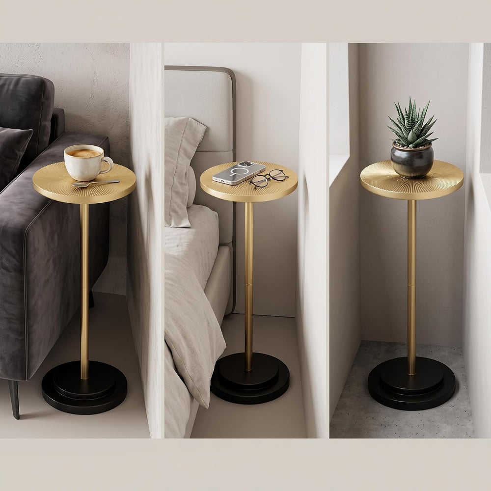 COVLON Drink Table Set of 2, Small Round Pedestal Side Table with Carved Top ...