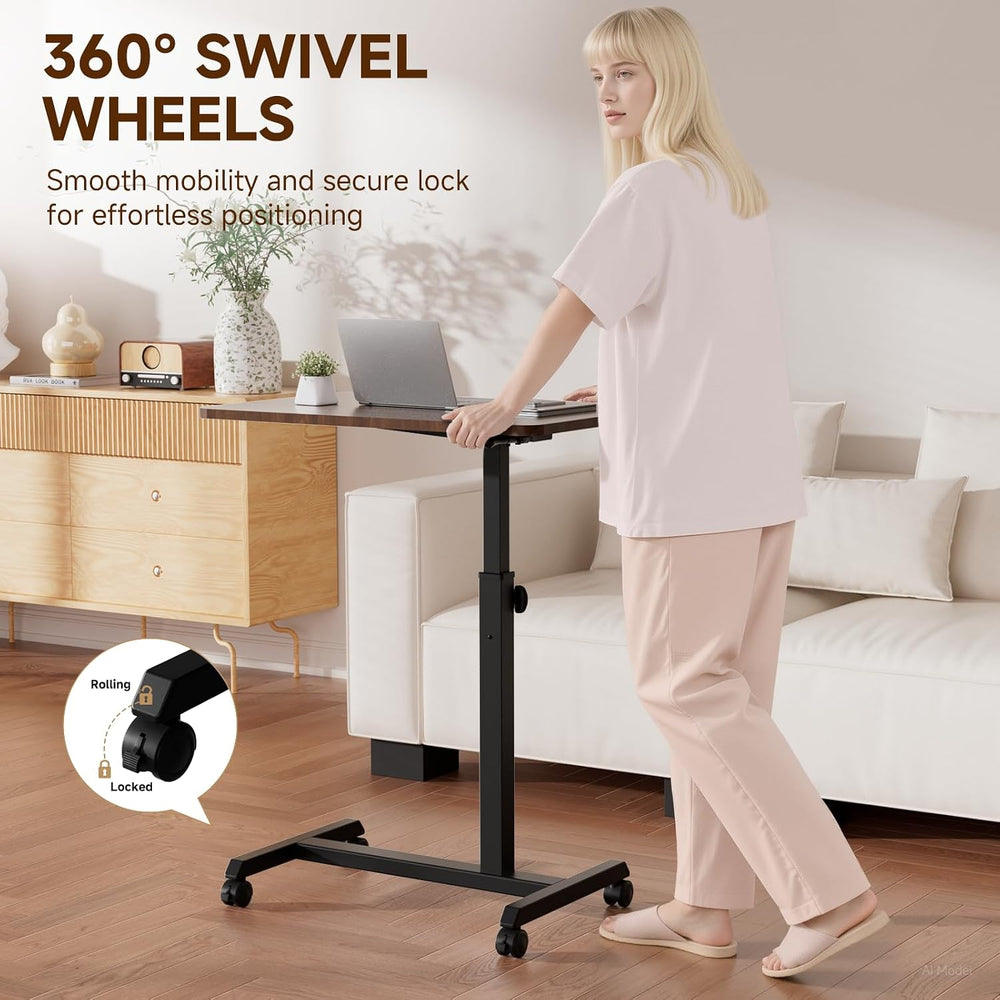 GTPLAYER Small Standing Desk, 24 Inches Foldable Mobile Rolling Laptop PC Tab...