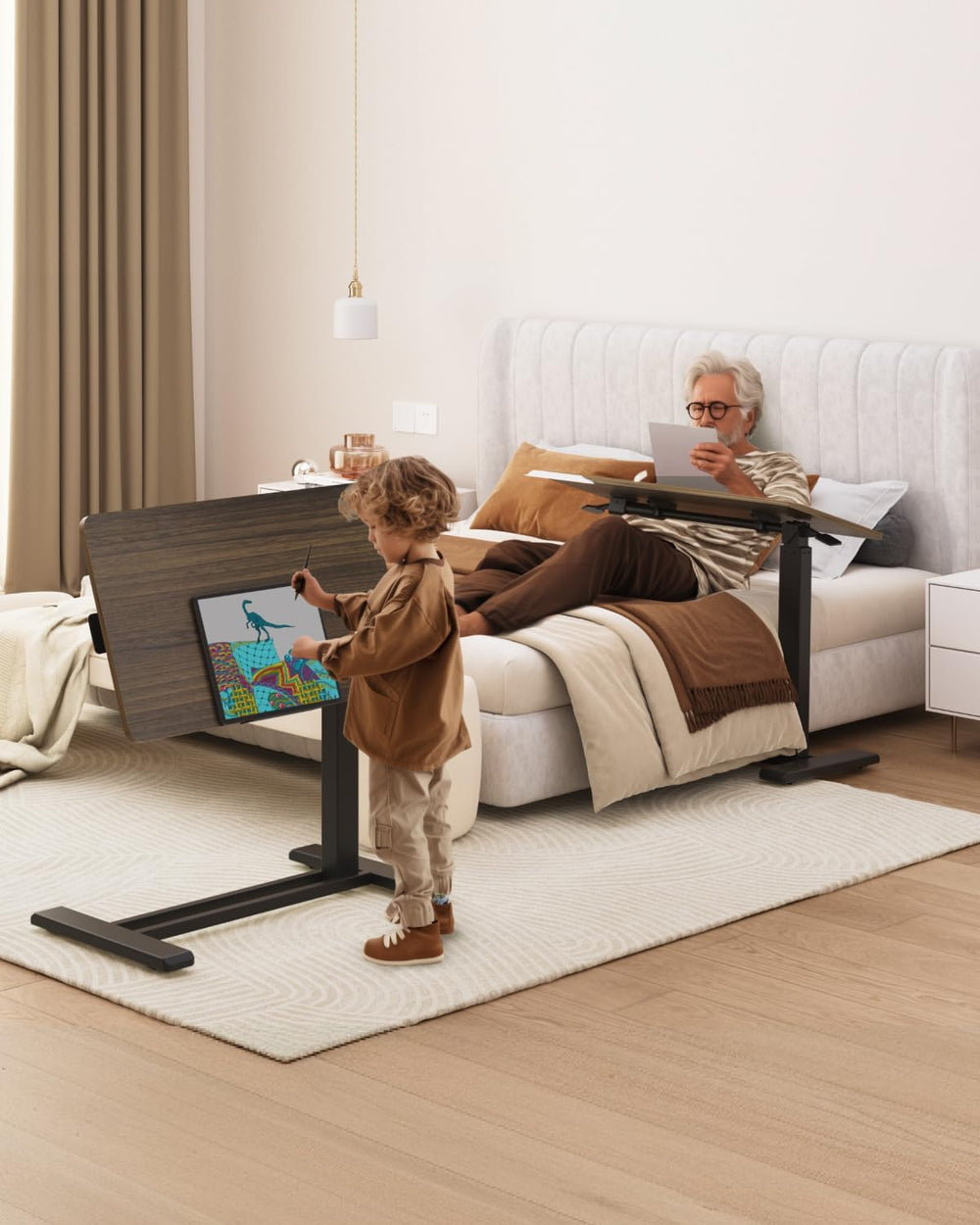 FLEXISPOT H7 PRO 55° Tiltable Mobile Overbed Table with Pneumatic Lift,32'...