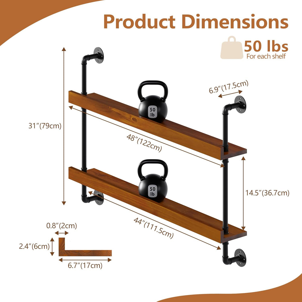 Bar Shelves, Wall Mounted Wine Rack, Walnut Brown, 48 Inch