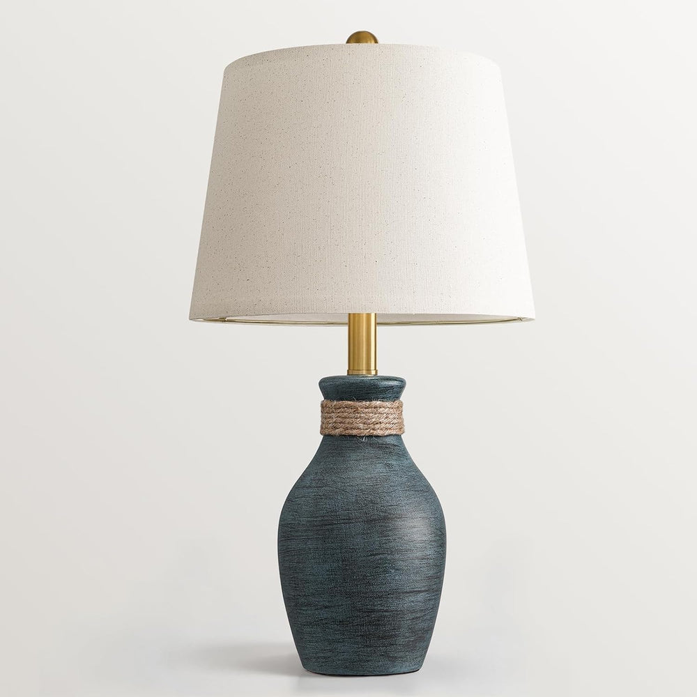 USumkky 22.5" Farmhouse Ceramic Table Lamp Coastal Bedside Lamp Blue‑Grey