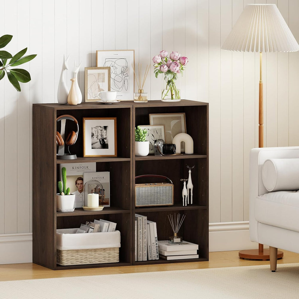 GIANTEX 3 Shelf Bookcase, Bookshelf Cube Storage Organizer, Dark Walnut