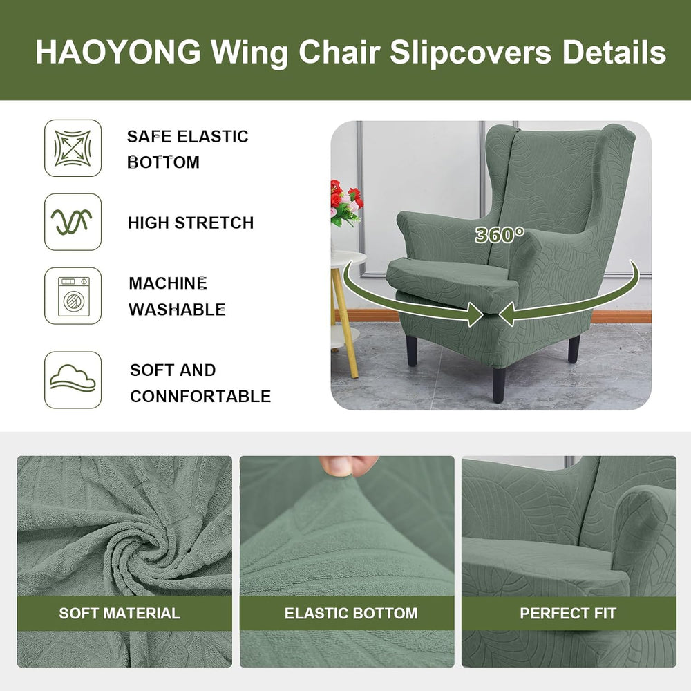 HAOYONG Waterproof Wing Chair Slipcovers Stretch Wingback Chair Covers 4 Piec...