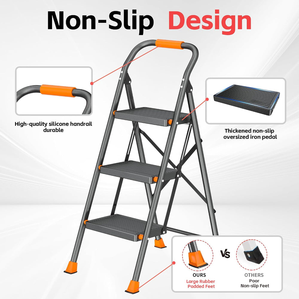3 Step Ladder 600lbs Folding Step Stool Foldable for Home Adults Kitchen