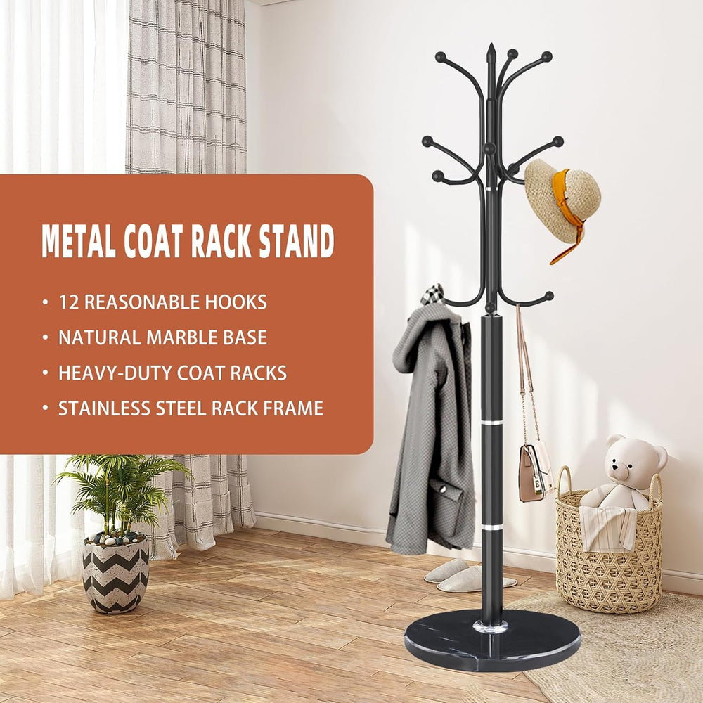 Metal Coat Rack Stand, Modern Freestanding Coat Rack with Natural Marble Base...